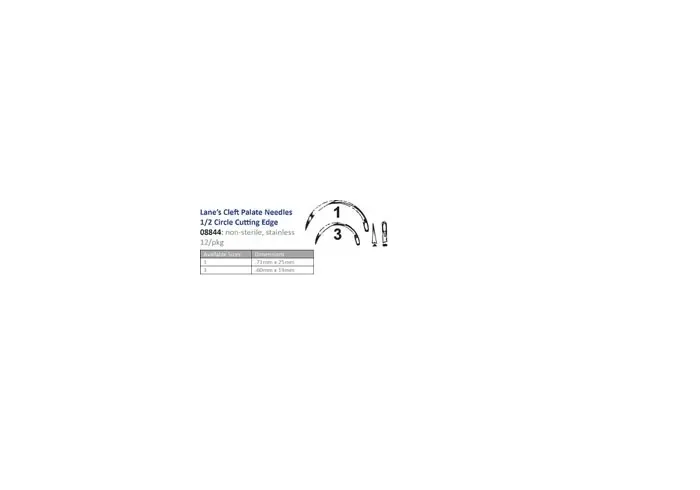 Cincinnati Surgical - 08844 - Suture Needle  Size 1  Lanes Cleft Palate  ½ Circle Cutting Edge  12-pk -Must be Ordered in Multiples of 10 dozen- -DROP SHIP ONLY-