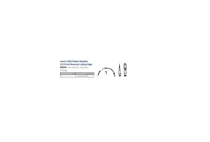 Cincinnati Surgical - 08944 - Suture Needle  Size 1  Lanes Cleft Palate Reversed  ½ Circle Reversed Cut  12-pk -Must be Ordered in Multiples of 10 dozen- -DROP SHIP ONLY-