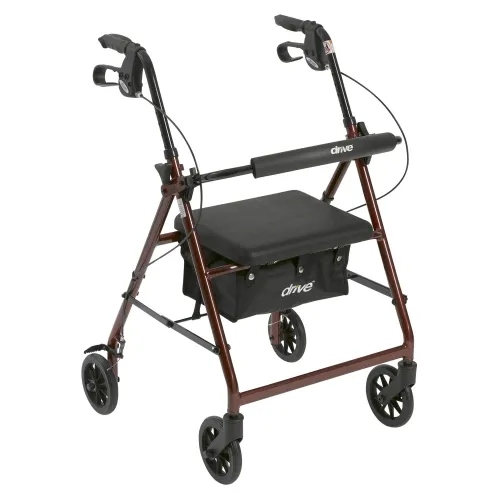 Drive Medical - R726RD - Aluminum Rollator with Fold Up and Removable Back Support and Padded Seat, Red