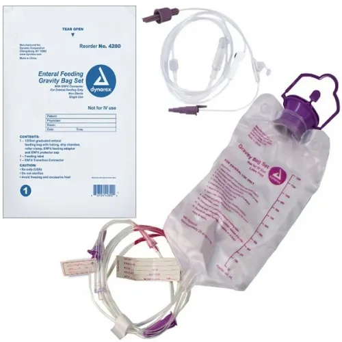 Dynarex - 4280 - Gravity Bag Set With 1200 Cc Enteral Bag- With Enfit Connector, Formula Flows By Means Of Gravity, Not Designed For Use With A Pump