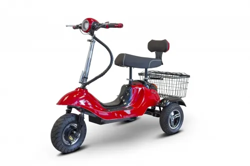 E-Wheels - EW-19Red - 3 Wheel Sporty Scooter. Folding Tiller And Removable Seat