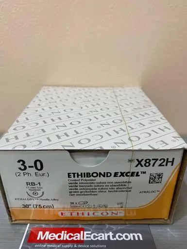 Ethicon Suture                  - X872h - Ethicon Ethibond Excel Polyester Suture Taper Point Size 30 30" Green Braided Needle Rb1 3dz/Bx