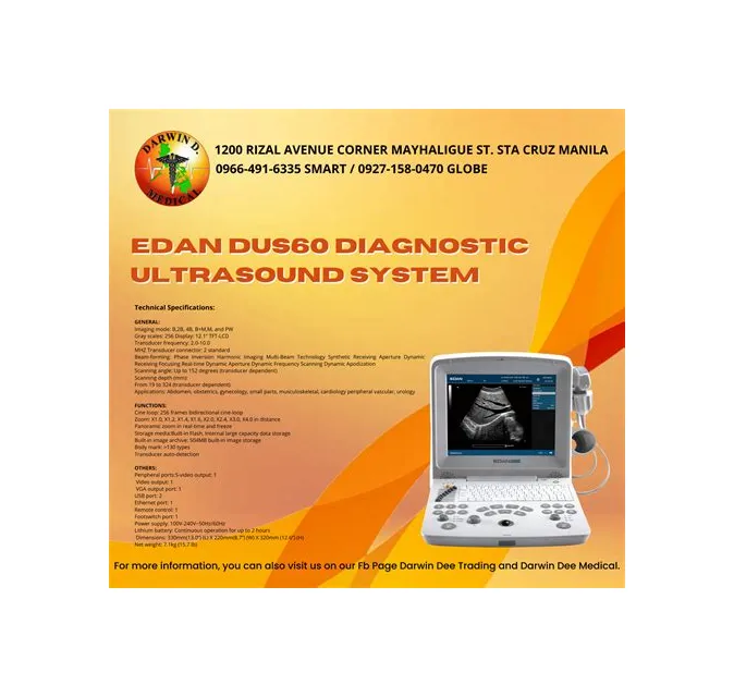Edan - DUS60 - BW Ultrasound System 12-1" TFT-LCD Monitor Two -2- Active and Exchangeable Connectors Backlit Easty-to-Use Control Panel Multiple Peripheral Prorts -DROP SHIP ONLY-