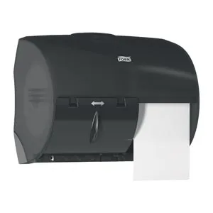 Essity - 565728 - Bath Tissue Roll Dispenser, Twin, for OptiCore, Universal, Black, T11, Plastic, 8.2" x 11" x 7.2", 1/cs