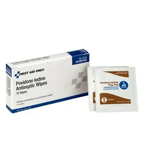 First Aid Only - 12-015-003 - PVP Iodine Wipes, 10/bx  (DROP SHIP ONLY - $50 Minimum Order)