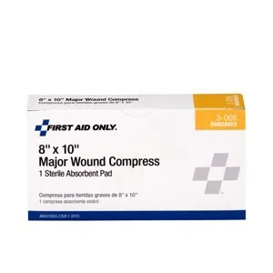 First Aid Only - 3-008-001 - Major Wound Compress, 8"x10", 1/bx (DROP SHIP ONLY - $50 Minimum Order)