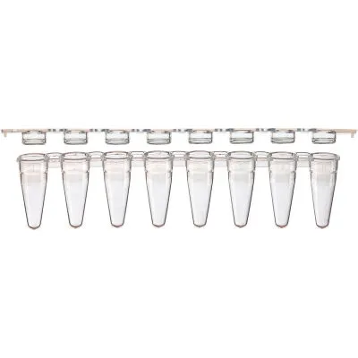 Globe Scientific - From: PCR-STR-01F To: PCR-STR-02F - 8 strip Tubes, Low Profile, With Separate 8 strip Clear Flat Caps