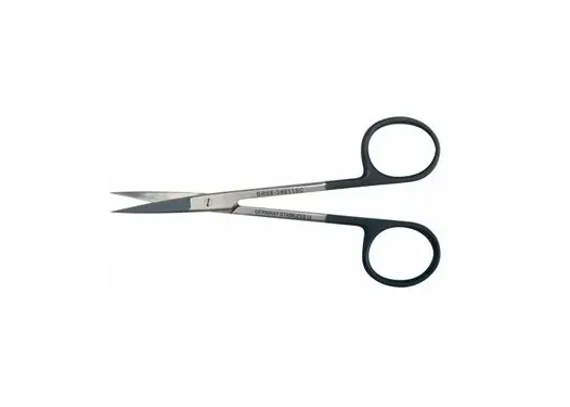 BR Surgical - HerMann - H-511 - Iris Scissors Hermann 4 Inch Length Surgical Grade Stainless Steel Finger Ring Handle Curved Sharp Tip / Sharp Tip
