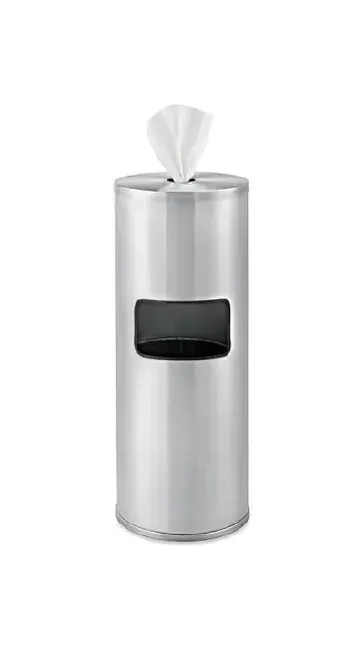 Uline - H-6368 - Wipe Dispenser With Trash Can Silver Stainless Steel Manual Floor Stand