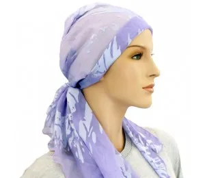 Hats For You - 156-CH17-S18 - Silver On Lilac 100 % Silk Calypso Exclusive Headscarf