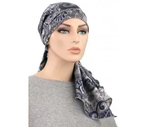 Hats For You - 156-S24-W20 - Navy Paisley 100 % Silk Exclusive Calypso Headscarf