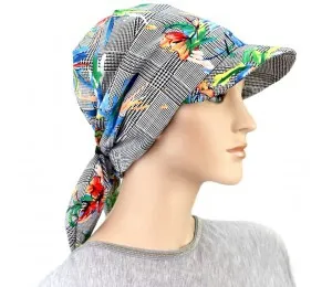 Hats For You - 400-C07-S19 - Cotton Visor Headwrap Orchids On Check