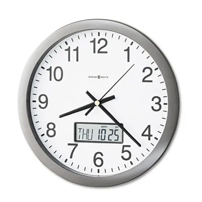 Howardmill - MIL625195 - Chronicle Wall Clock With Lcd Inset, 14" Overall Diameter, Gray Case, 1 Aa (Sold Separately)