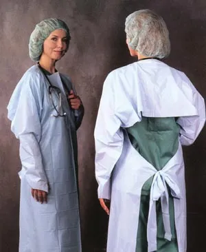 Busse Hospital Disp - 235 - Embossed Polyethylene Gown, Thumbhook Stirrups, Individually Wrapped, Blue, 75/cs