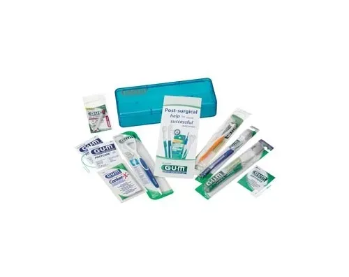 Sunstar Americas - IMPKIT - Implant Care Kit Includes:  Shatter-Proof Plastic Case, Delicate Post-Surgical Toothbrush, MicroTip Toothbrush, End-Tuft Brush, Tongue Cleaner, Proxabrush Trav-Ler Tape Head, Post-Care Closs Aids, Pamphlet, Oral Pain Rel