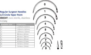 Cincinnati Surgical - 08834T - Suture Needle  Size 0-9  Regular Surgeons  ½ Circle Taper Point  12-pk -Must be Ordered in Multiples of 10 dozen- -DROP SHIP ONLY-