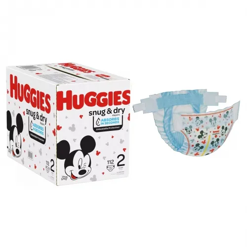 Kimberly Clark - 51531 - Huggies Snug & Dry Diapers, Size 2, 12-18 lb. (5-8 kg), Giga Pack, 112 Count.