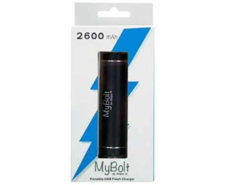 Kole Imports - EC018 - Black Mybolt 2600 Mah Portable Power Bank