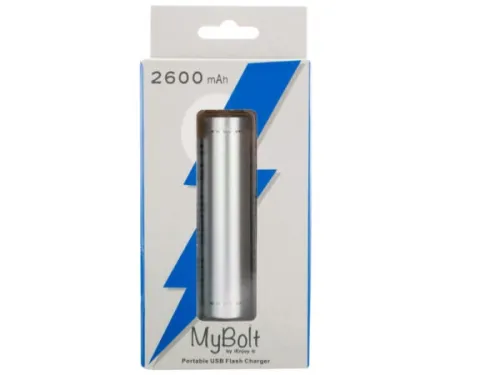 Kole Imports - EC032 - Silver Mybolt 2600 Mah Portable Power Bank