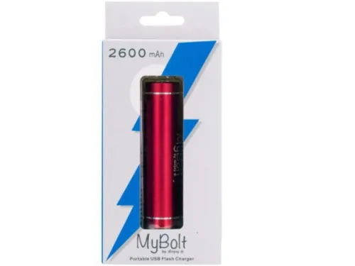 Kole Imports - EC049 - Red Mybolt 2600 Mah Portable Power Bank