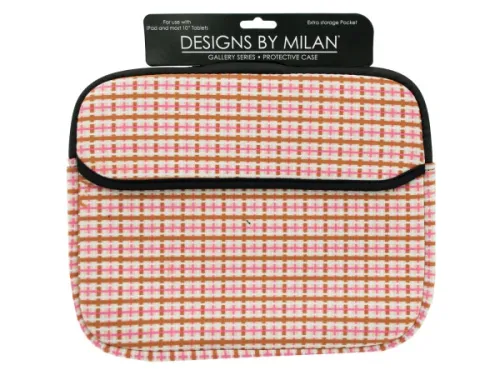 Kole Imports - EL309 - Protective Tablet Case With Pink &amp; Brown Plaid Design