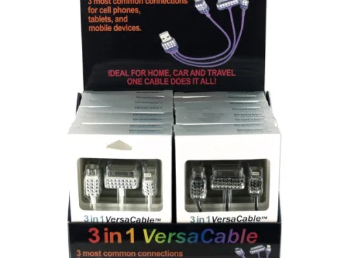 Kole Imports - From: EL600 To: EL601 - 3 in 1 Sparkle Charge &amp; Sync Usb Cable Display