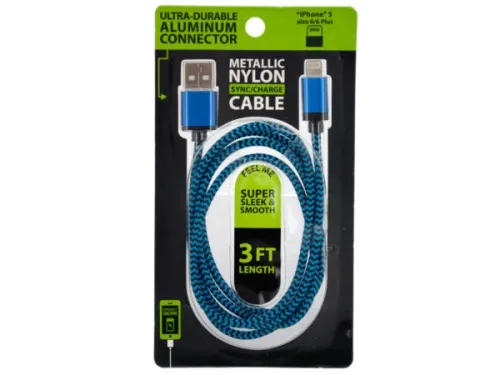 Kole Imports - EL674 - Metallic Nylon Iphone Sync &amp; Charge Cable