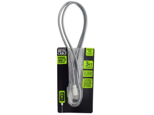 Kole Imports - EL696 - Heavy Duty Metal Micro Usb Charge Cable