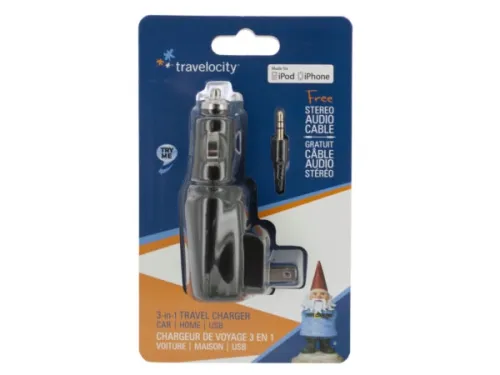 Kole Imports - EL735 - Travelocity Iphone 4 3-in-1 Travel Charger With Cables