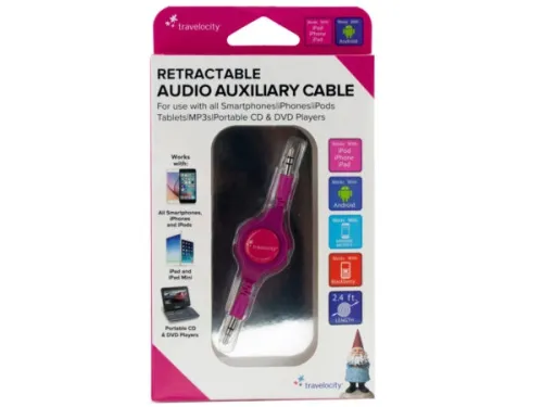 Kole Imports - EL958 - Travelocity Pink Retractable Audio Auxiliary Cable