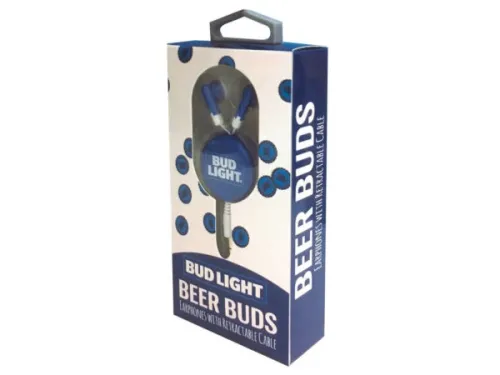 Kole Imports - EL966 - Bud Light Beer Buds Earphones With Retractable Cable