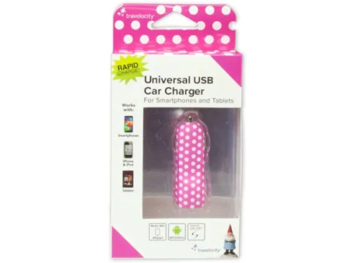 Kole Imports - EN095 - Travelocity Pink Polk Dot Universal Usb Car Charger
