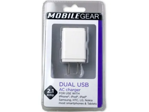 Kole Imports - EN153 - Mobile Gear 2.1 Amp Dual Port Usb Ac Wall Charger