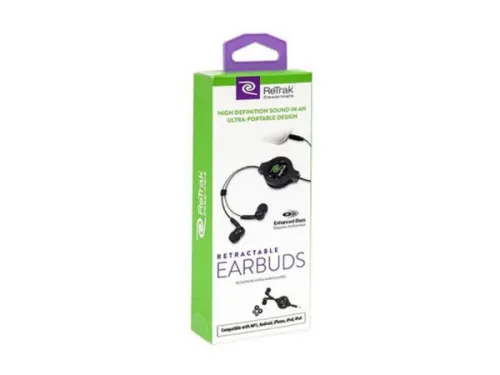Kole Imports - From: EN176 To: EN182 - Retrak Retractable Black Earbuds