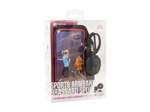 Kole Imports - EN297 - Pink Armband Retractable Sports Wrap Earbuds