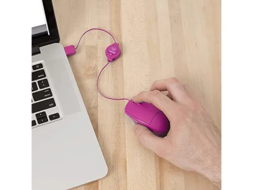 Kole Imports - EN310 - Retrak Flavours Pink Retractable Optical Mouse