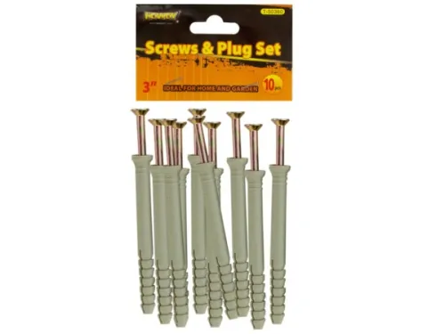 Kole Imports - From: GR262 To: GR263 - 3  Screws With Ribbed Plastic Anchors Set
