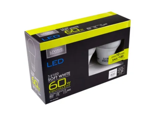 Kole Imports - HD076 - Living Solutions 3 Pack 60 Watt Soft White Led Light Bulbs