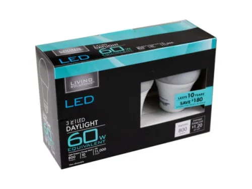 Kole Imports - HD078 - Living Solutions 3 Pack 60 Watt Daylight Led Light Bulbs