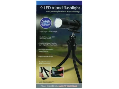 Kole Imports - OB562 - Tripod Flashlight With 9 Leds