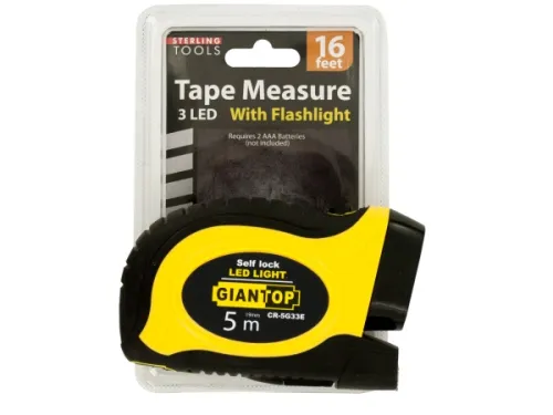 Kole Imports - OL583 - Self-locking Tape Measure With Led Flashlight
