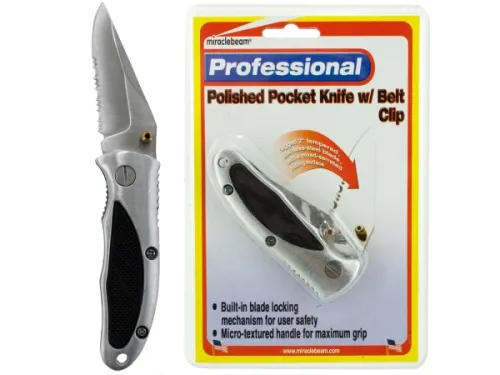 Kole Imports - PK011 - 5 Inch Pocket Knife W/belt Clip (2 In. Mixed Serrated Blade)