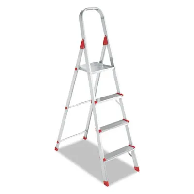 Louisville - DADL234604 - Aluminum Euro Platform Ladder, 8 Ft Working Height, 200 Lbs Capacity, 4 Step, Aluminum/Red