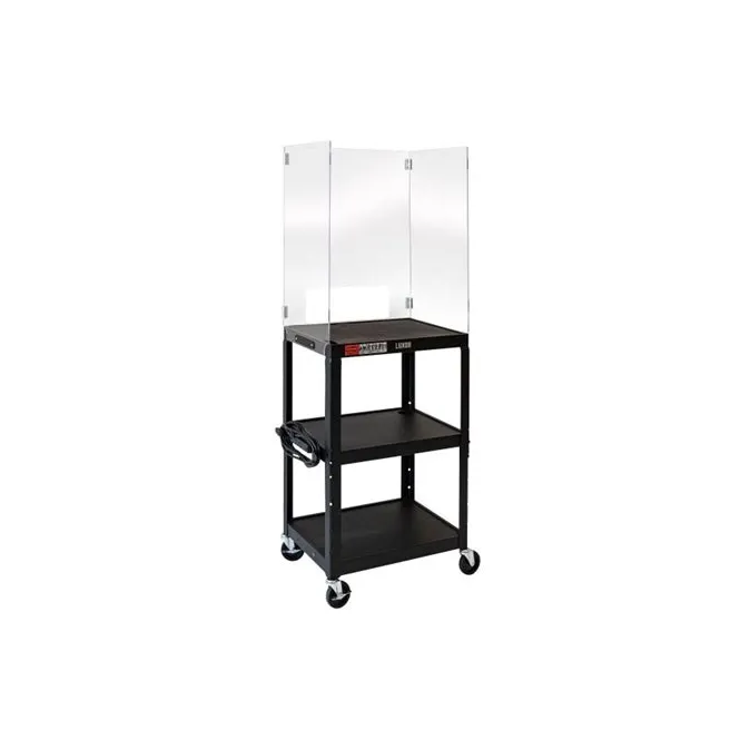 Luxor - DIVAVJ42 - AV Cart with Acrylic Sneeze Guard, Height Adjustable, Steel Cart, 24" W x 18" D x 54-72" H, Powder Coat Painted Finish, 4" Silent-Roll Casters (2 with Locking Brakes) (DROP SHIP ONLY)
