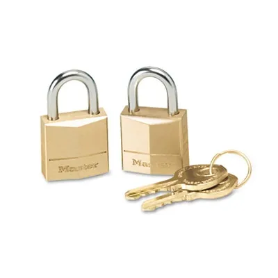 Masterlock - MLK120T - Three-Pin Brass Tumbler Locks, 3/4" Wide, 2 Locks & 2 Keys, 2/Pack