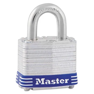 Masterlock - MLK5D - Four-Pin Tumbler Laminated Steel Lock, 2" Wide, Silver/Blue, Two Keys
