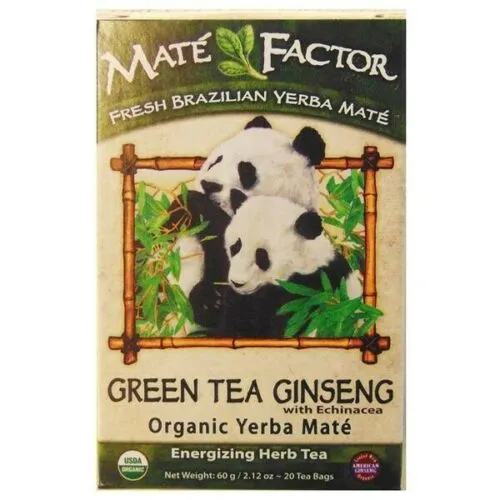 Mate Factor - 221716 - Certified Organic Yerba Mate Green Tea Ginseng with Echinacea 20 unbleached tea bags unless noted 20 tea bags