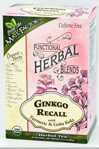 Mate Factor - 234497 - Organic Functional Herbal Tea Blends Ginkgo Recall with Turmeric and Gotu Kola 20 tea bags