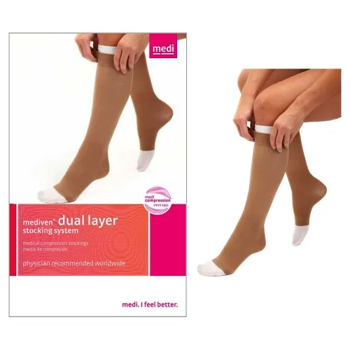 Medi Lp - Mediven Dual Layer - D24001M - Mediven Dual Layer Stocking System, Calf, 30-40 mmHg, Closed Toe, Beige, Size Medium. Includes: 2 liners and 2 outer stockings.