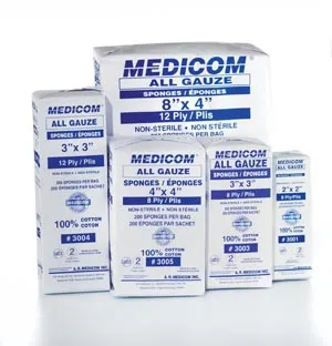 Medicom - 3002 - Sponge 2" x 2" 12-Ply 200-sleeve 40 sleeve-cs -Not Available for sale into Canada-